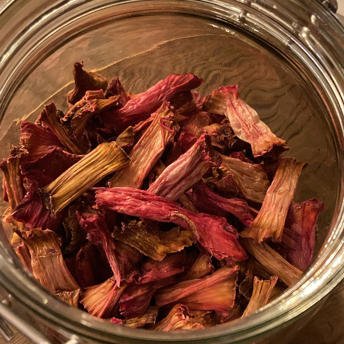 Dried rhubarb in a pot