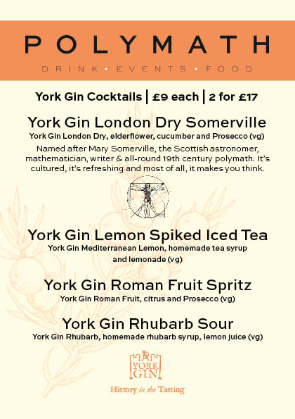 Polymath York Gin Cocktail menu
